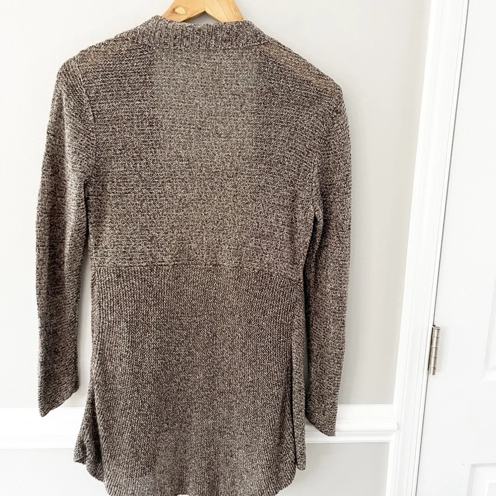 Eileen Fisher System Brown Open-Front 100% Linen Cardigan Sweater Size Small